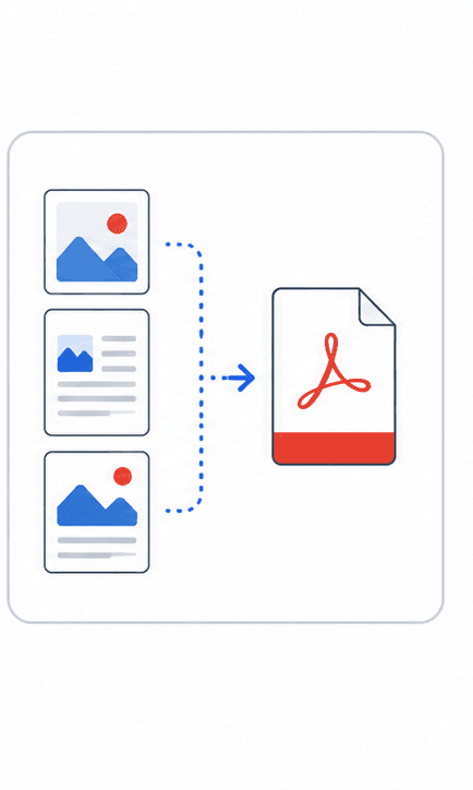 Image to PDF Converter support illustration showing images to pdf