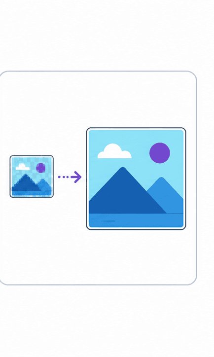 AI Image Upscaler support illustration showing original and enhanced