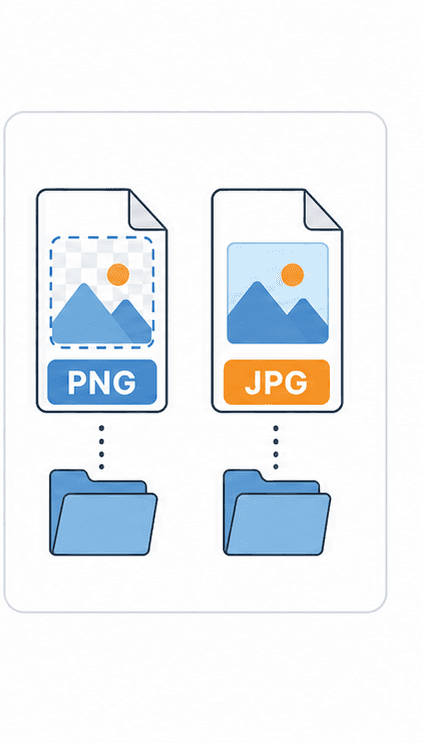 PNG to JPG Converter support illustration showing png and jpg copies