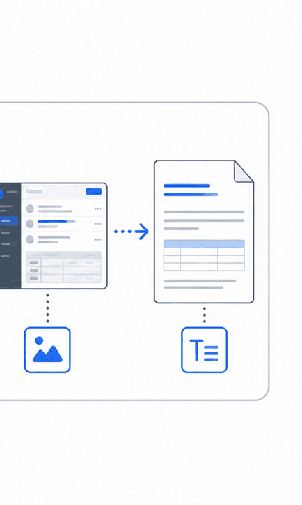 Screenshot to Text support illustration showing screenshot and output