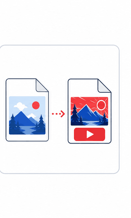 YouTube Thumbnail Maker support illustration showing source and thumbnail
